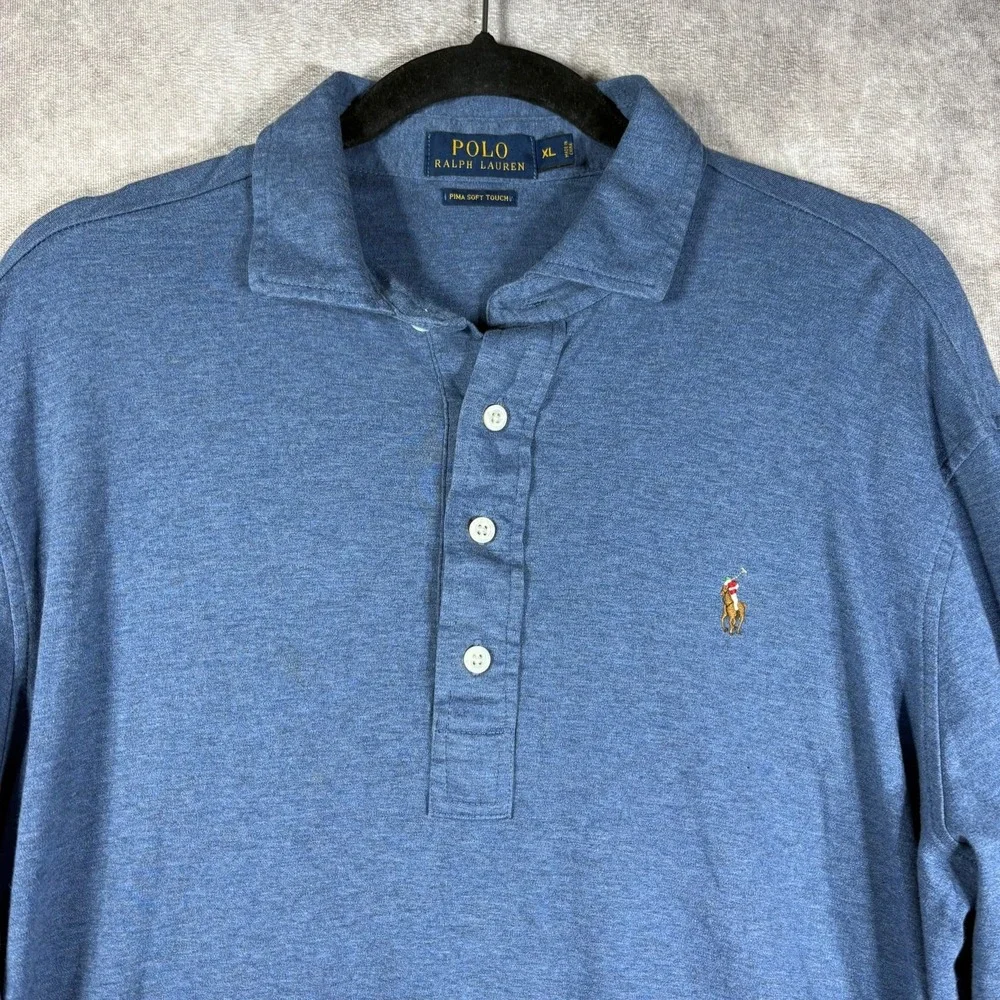Polo Ralph Lauren Polo Shirt Mens Size XL Blue Pima Soft Touch Flesh Pony Preppy